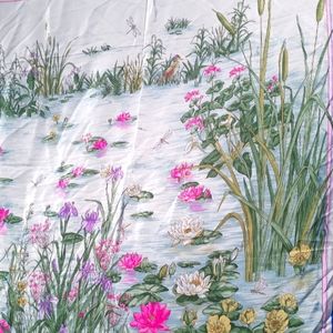 Gianni Versace Vintage Silk Large Scarf of Pond Vibrant Colors Has Hole